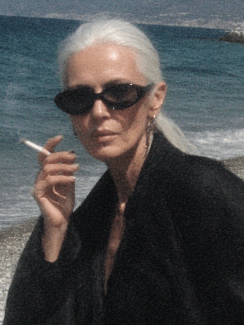 Coastline Smoke · by Jamey Gannon · coastal portrait, white hair, dark sunglasses