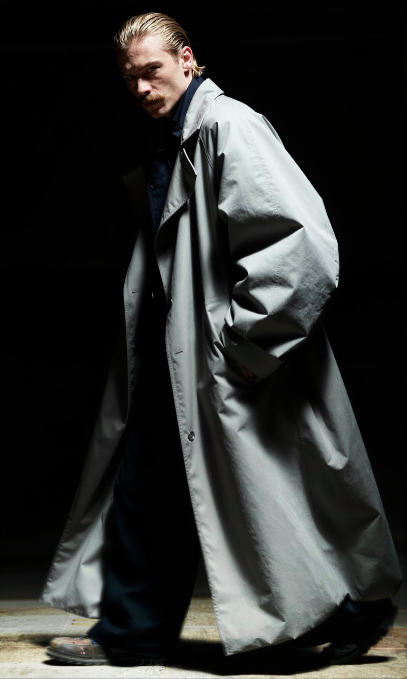 Trench Volume · by hugo_dockman_ai · menswear, trench coat, hard light
