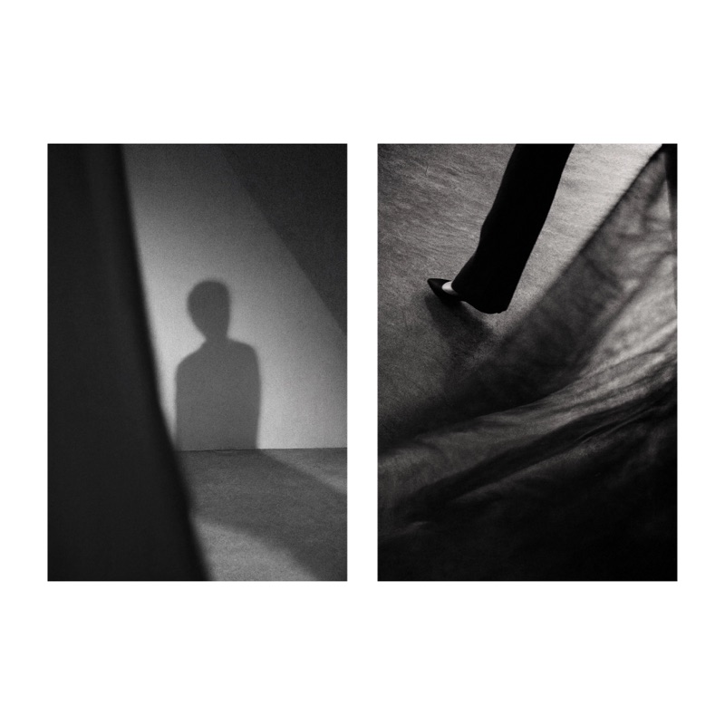 Fashion Art · by Mads · black-and-white diptych, shadow figure, foot detail