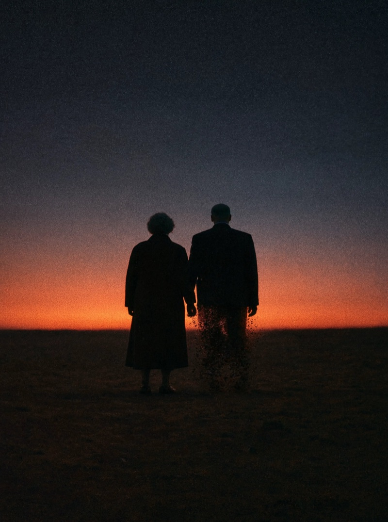Run Out of Battery · by Max ✦ · silhouette, dusk horizon, two figures