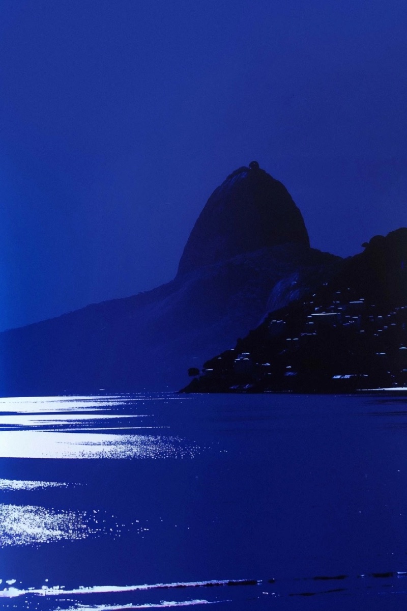 Blue Shore · by Felipe Rocha · blue coastline, moonlit water, mountain silhouette