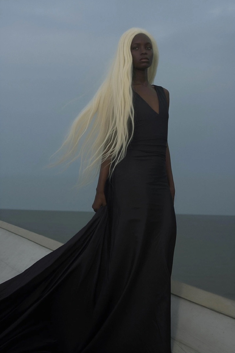 White Hair · by Felipe Rocha · long white hair, black dress, outdoor portrait