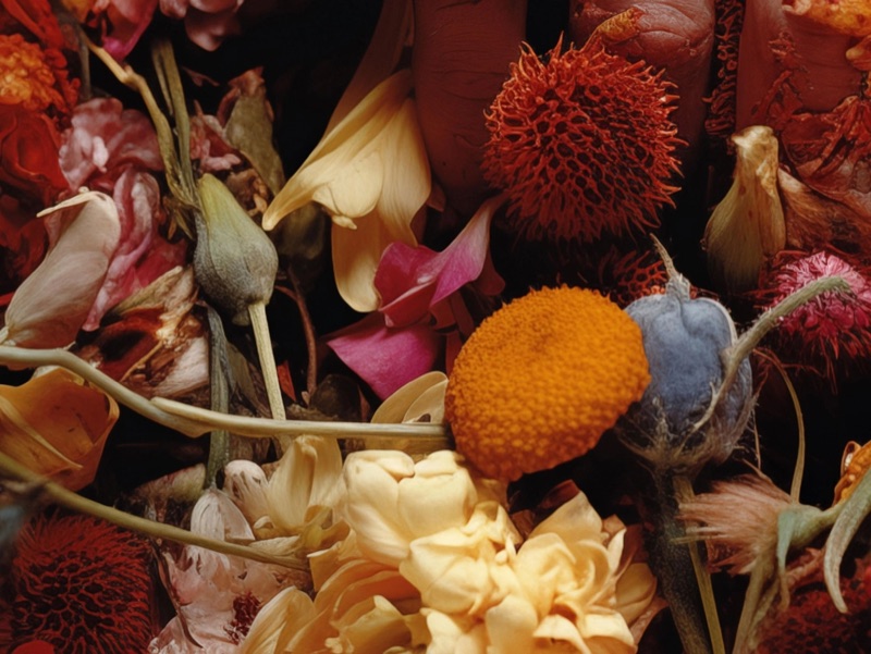 Dried Arrangement · by Felipe Rocha · dried flowers, red petals, floral texture