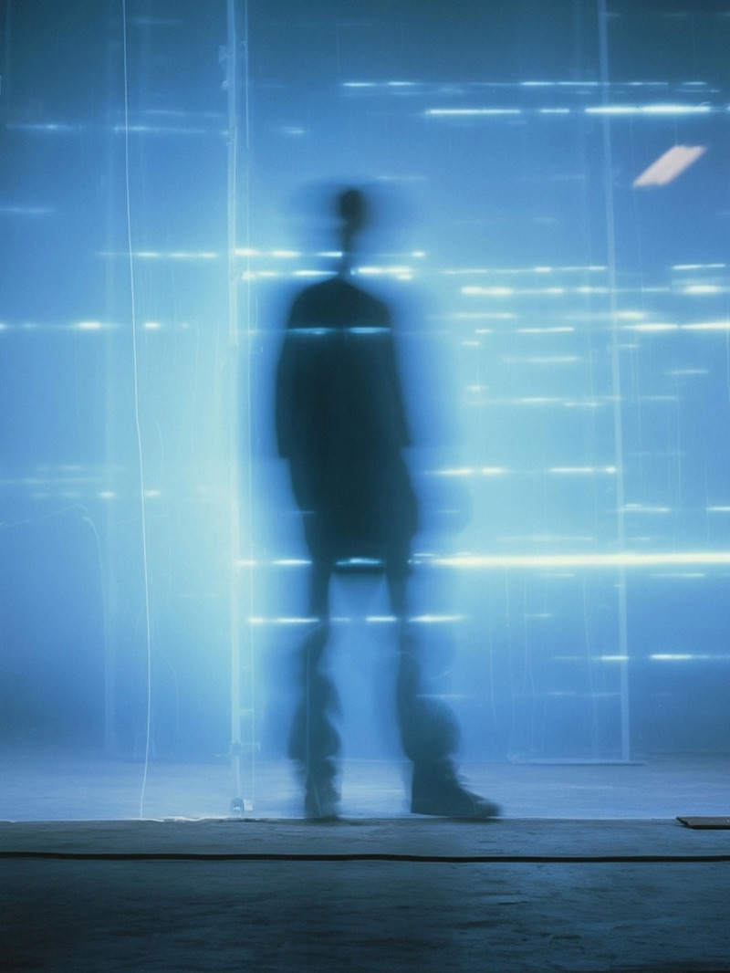 Blue Room · by Felipe Rocha · blue interior, blurred figure, fluorescent light
