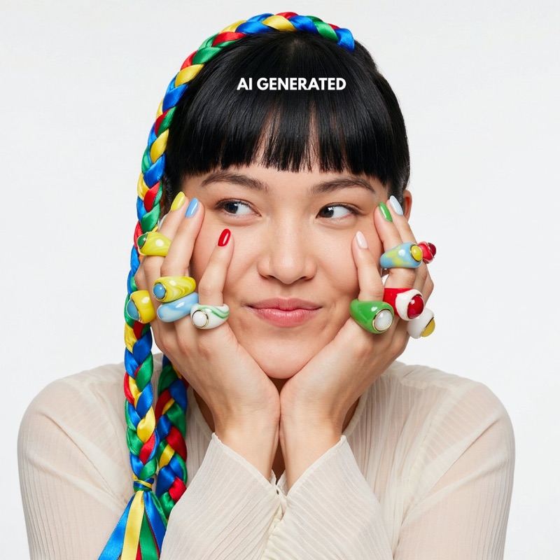 AI Model Label · by Salma · AI disclosure, beauty portrait, color braid